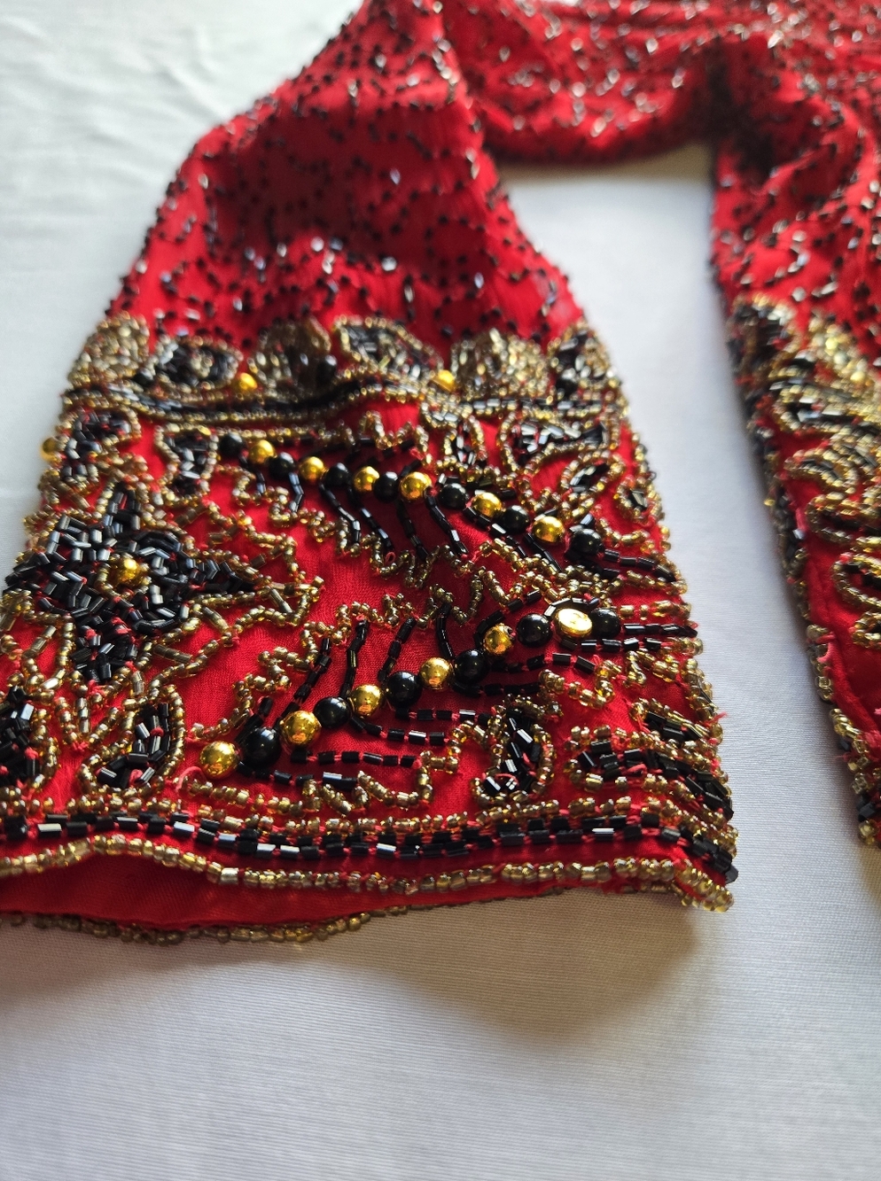 Laurence Kazar Vintage Silk Sequin Beaded Bolero Jacket Red Gold Holiday - Picture 4 of 12